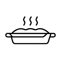 Poster - Outline drawing of a hot dish in a casserole pan with steam rising from the food inside the container