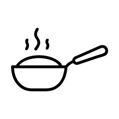 Poster - Outline drawing of a cooking pan with steam rising, isolated on a white background surface view