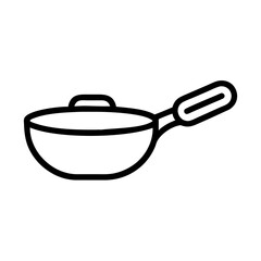 Aufkleber - A simple graphic of a cooking wok with a handle and lid depicted in a minimalist line drawing style