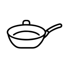 Aufkleber - Outline drawing displaying a frying pan with a lid and handle in a minimalist design style art form