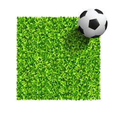 Fototapete - Soccer ball on green grass field. Top views of soccer ball on green grass of soccer field background with green lawn pattern and texture.