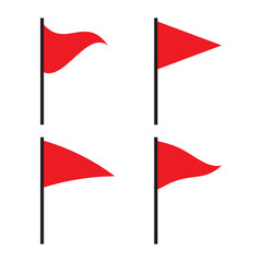 Poster - Red flags group. Vertical pole icons. Signal banner shapes. Vector alert symbols.