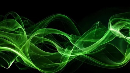 Poster - Abstract green flowing smoke or vapor trails with dynamic motion on a black background