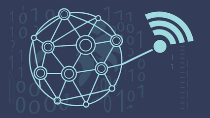 global network connection visualization with binary code backdrop