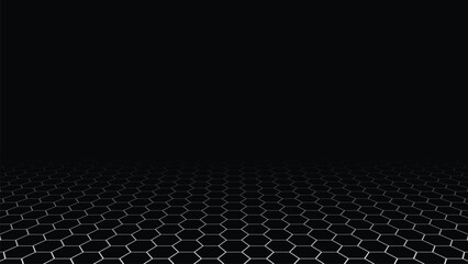 Black Perspective Hexagon Grid Background Futuristic Surface