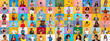 © Prostock-studio - A vibrant collection of portraits showcases a multiethnic group of people expressing different emotions and engaging in various activities against solid pastel backgrounds, highlighting diversity.
