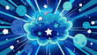 © aoao - A dynamic comic-style background featuring a central cloud of stars and light blue bursts, surrounded by comic halftone patterns, speed lines, and various sized planets, all in shades of blue