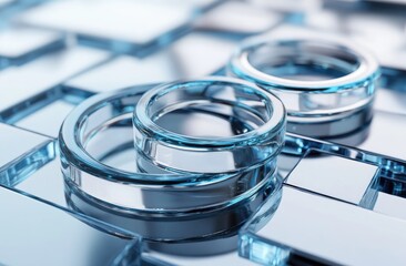 Aufkleber - Transparent rings layered on mosaic surface, light reflections, abstract perspective
