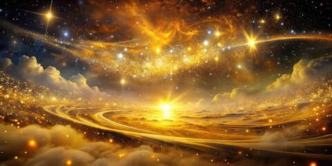 Wall Mural - golden celestial landscape a dreamlike vision of a planetary dawn with glowing nebulae and starry sk