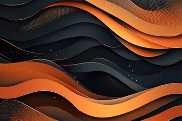 Aufkleber - Abstract design of dark grey and orange flowing waves with subtle gold details
