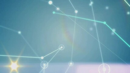 Poster - Blue band sweeping left igniting nodes pulsing visualizing network growth in animated illustration