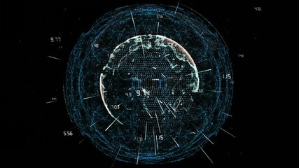 Poster - On animation starting globe forming, rotating and bulging lobes, emitting labels to show data web