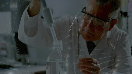 Poster - Senior scientist reaching for pipette pipetting liquid into flask ensuring accuracy in research lab