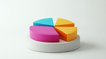 Poster - D pie chart with vibrant segments floating in mid-air, set against a white minimalist background