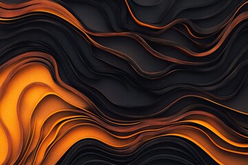 Aufkleber - Abstract wave pattern with orange, black, and textured layers in elegant contrast
