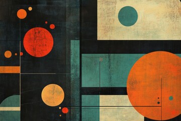 Poster - Geometric abstract art with circles and rectangles over dark and textured surface