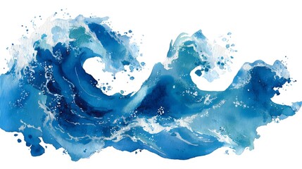 Poster - Vibrant abstract blue watercolor waves with dynamic splashes fluid textures and a sense of motion and energy against a white background