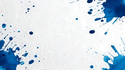 Fototapete - Elegant and creative abstract artwork featuring bold blue watercolor splashes and splatters against a clean bright white paper background with a modern minimalist aesthetic