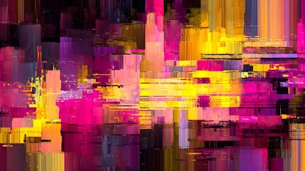 Fototapete - A mesmerizing abstract composition featuring a dynamic wave pattern with glitch like digital textures neon inspired colors and distortion effects creating a retro futuristic