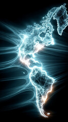 Poster - A glowing digital network world map illustrating global connectivity and data flow. Abstract visualization of technology, communication, and interconnected systems across the globe.

