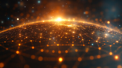 Poster - A glowing digital network world map illustrating global connectivity and data flow. Abstract visualization of technology, communication, and interconnected systems across the globe.

