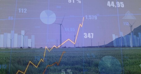 Poster - Wind turbines initiating bar, line charts animating, counters updating showing energy trends