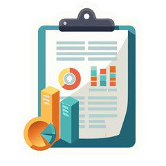 Aufkleber - Illustration of a Clipboard with Business Charts and Graphs for Data Analysis