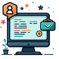 Poster - Creative Illustration of a Computer Screen with Programming Code and Icons Concept