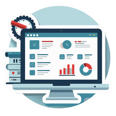 Aufkleber - Illustration of a computer screen displaying data and graphs within a modern design