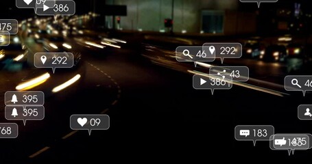 Poster - After one-second mark, light streaks spawning social media icons updating counts showing data flow