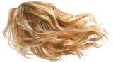 Long, wavy blond hair with highlights is flowing freely, giving a sense of movement and dynamism, isolated on a transparent background, perfect for beauty and hair care projects