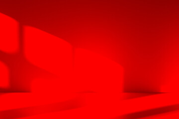 Poster - Wall interior background, studio and backdrops show products.with shadow from window color Red background for text insertion and presentation product	