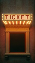 Poster - Illuminated Ticket Booth Marquee with Vintage Theater Architecture for Entertainment Venues and Performing Arts Commercial Marketing Concepts
