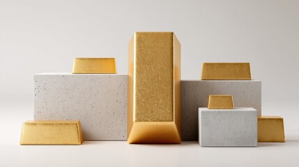 Poster - Premium Gold Bars Hierarchically Arranged on Concrete Blocks Symbolizing Tangible Asset Wealth and Secure Investment Portfolio in Modern Luxury Context