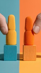 Aufkleber - Modern HR Concept with Minimalist Wooden Figures on Color-Blocked Surface Illustrating Opportunity Decline and Competitive Job Market Trends