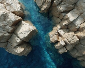 Aufkleber - Ocean Trench Rock Formations with Dramatic Textures and Geometric Patterns Highlighting Underwater Geological Features for Scientific and Eco Research