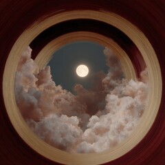 Aufkleber - Full moon rising through textured volumetric clouds in night sky, mystical atmospheric depth for meditation, mindfulness, and dreamy digital wellness background