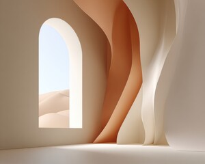 Poster - Minimalist abstract architectural interior with smooth flowing curved forms and soft natural light for modern design and wellness branding
