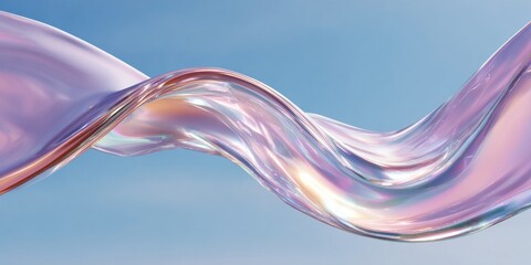 Poster - Transparent Glass Morphism with Holographic Curved Wave on Gradient Surface for Futuristic Tech Branding and Y2K Digital Innovation
