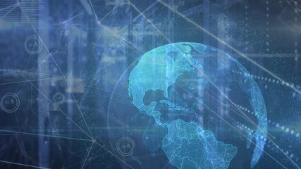 Poster - On startup holographic globe rotating connecting lines pulsing nodes visualizing data connectivity