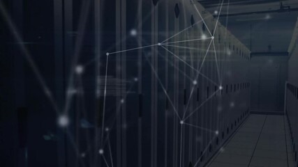 Poster - Faint nodes appearing along server racks, connecting and pulsing to visualize data network