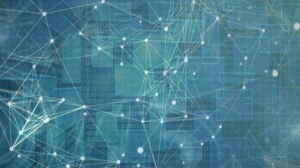 Poster - Opening binary grid initiating glowing nodes emerging and expanding into digital network display