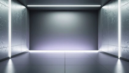 Aufkleber - Abstract Interior Geometric Design with Reflective Surfaces and Linear Lighting in a Moody Atmosphere
