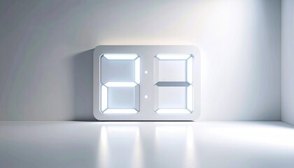 Aufkleber - Digital Clock Display Glowing Numbers Modern White Background Reflection Minimalist Design