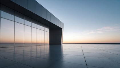 Poster - Futuristic Chrome Architecture Under Pastel Sunset Sky With Reflective Surfaces