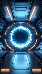 Poster - Futuristic Portal Opening With Energy Vortex Inside A Metallic Structure And Glowing Light