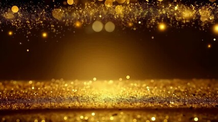 Poster - Shimmering golden surface with sparkling bokeh lights background for festive, celebratory, glamorous events and presentations