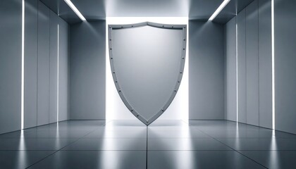 Aufkleber - Metallic Shield Emblem Centered In Modern Architectural Space With Strategic Lighting