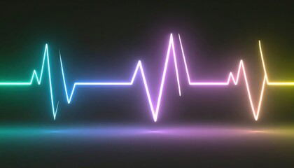 Aufkleber - Multicolor Neon Heartwave Pulse Against Dark Background Visualizing Medical Rhythm and Energy