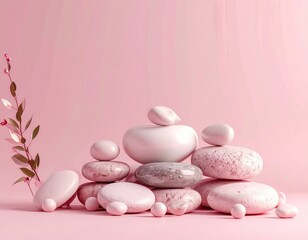 Aufkleber - Overlapping Pink Pebbles Displayed in Zen Minimal Composition with Smooth Stone Textures